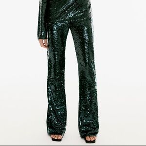 NWOT Zara Green Sequin Pants